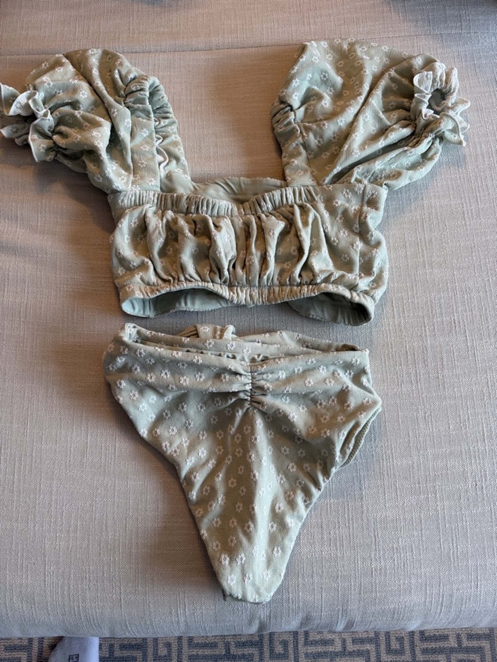 Monday Swimwear Sage Green Floral Puff Sleeve Bikini Set - Picture 2 of 3
